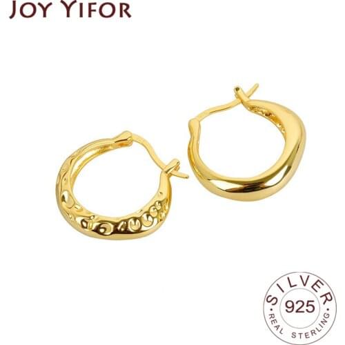 Real 100% 925 Sterling Silver Punk Hip-Hop Cuba Chain Gothic Studs Earrings for Fashion Women Gold Round Jewelry Accessories