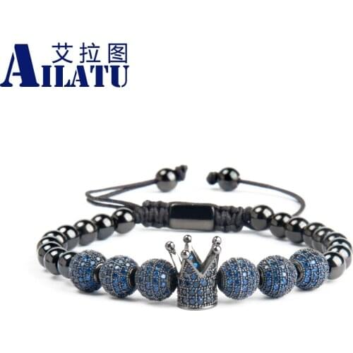 Luxury Roman Royal CZ Crown Charm Bracelet Stainless Steel Logo Beads Engrave Words Men Fashion Braided Adjustable Jewelry Gift