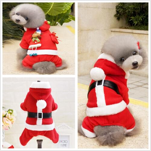 Merry Christmas Winter Puppy Warm Coat Cosplay Red Fur Dog Christmas Clothes Gift Dog Jacket Pet Festival Sweather Cute
