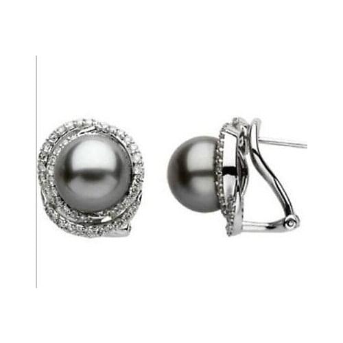 Ry00499 charming pair of 10mm south sea black pearl earring 5.6