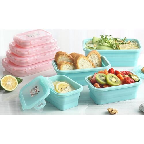 Silicone Lunch Box Collapsible Portable Bowl Bento Boxes Container Microwavable Portable Picnic Camping Rectangle Outdoor Box