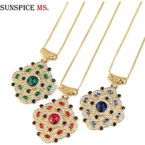 Sunspicems Fashion Moroccan Sunflower Pendant Necklace for Women Gold Color Accesories Crystal Summer Wedding Jewelry Gift 2020