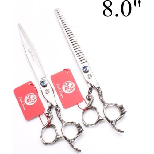 Z9006 8.0" 22.5cm JP 440C Purple Dragon Cutting Shears Thinning Scissors Pets Hair Grooming Shears Animal Flur Clipping Scissors