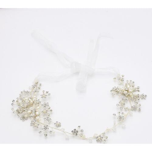 Handmade Simulated Pearl Bridal Hair Accessories Women Rhinestone Crystal Flower Leaf Bridal Wedding Headband Tiara Color Metal