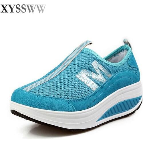 2017 New Women Shoes Wedge Bodybuilding Shoes Platform Health Lose Weight Women F Fitness Zapatos Mujer Blue