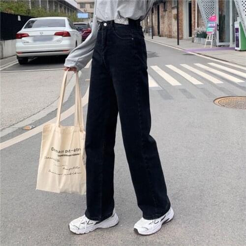 Summer New Womens Fashion Jeans Loose Harem Pants Female Denim Trousers Dark Gray High Waist Hemming Student Jeans for Girls