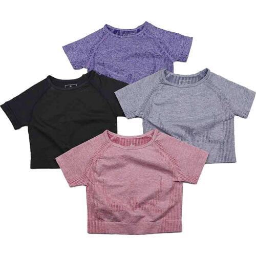 Womens Seamless Short Sleeve Crop Top Yoga Shirts Slim Fit Running Fitness T-shirts Workout Tops For Women Gym Sport Tshirt