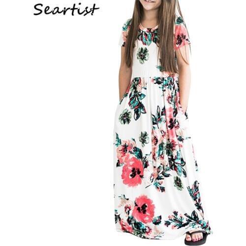 Seartist Baby Girls Beachwear Long Dresses Girl Bohemian Fashion Short-sleeved Floral Dress Princess Summer 2021 New 2T-10T 41
