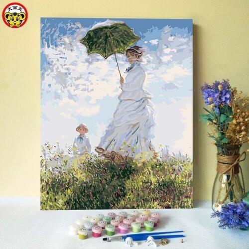 Painting by numbers art paint by number DIY Impression painting Monet wife umbrella woman