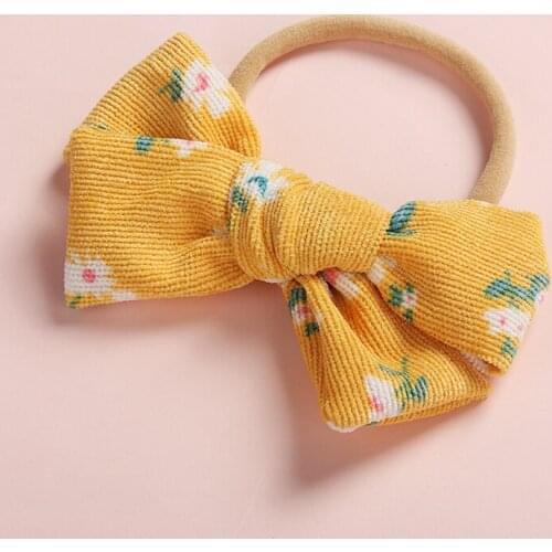 1pcs Hand Tie Corduroy Nylon Headbands,Floral Prints Knot Bows Nylon Hairbands Newborn Baby Girls Head Wear Hair Wraps