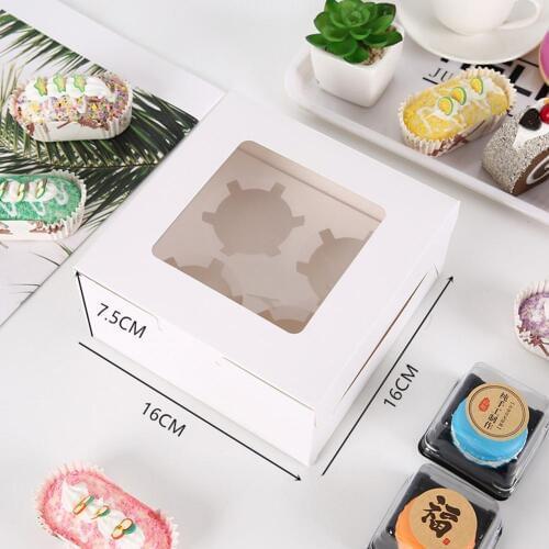10Pcs Kraft Paper Cupcake Box Bakery Cake Container with Insert Display Window Cute Mini Portable Packaging Cup Gift