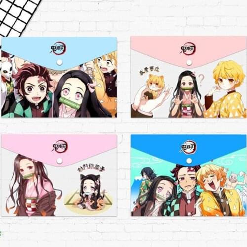 12pcs/lot Anime Demon Slayer: Kimetsu No Yaiba folder toy Kamado Tanjirou Nezuko Folder File Bag Storage bag Stationery toy gift