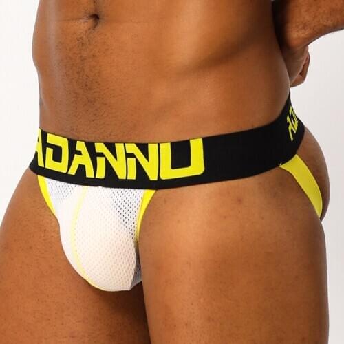 2020 ADANNU Brand 3colors Men Mesh Low Waist Sexy Men Briefs Gay Penis Pouch Wonderjock Bikini Underwear Jockstrap thong tanga