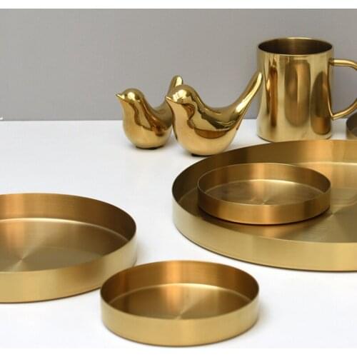 2021 Nordic Style Gold Round Stainless Steel Tray Simplicity Fashion Dinner Plate 30cm Home Furnishings Jewelry Storage Plate
