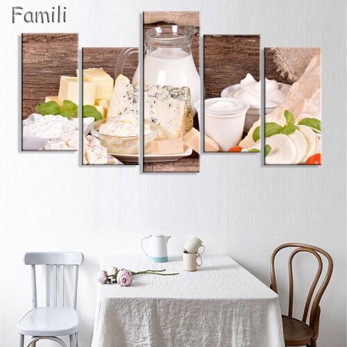 5pcs Dessert And Cup Of Modern Canvas Print Painting Wall Art Picture For Kitchen Room Decoration Artwork Unframed