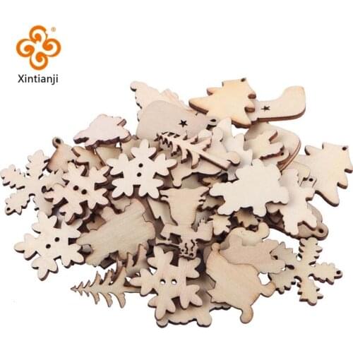 50Pcs Christmas Decoration Wooden Hang Ornaments Snowflake Bells Xmas Celebration DIY Decoration Accessories TJ1407