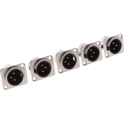 5x Male Chassis Socket 3-Pin XLR Panel Mount Audio Video Connector