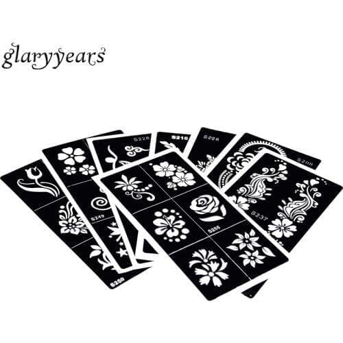 8 Sheet DIY Henna Tattoo Stencil Airbrush Painting Flower Butterfly Pattern Sexy Women Body Art Glitter Tattoo Templates S200#12