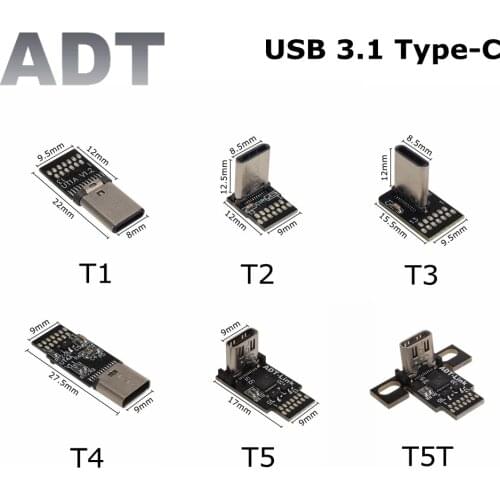 ADT-Link USB 3.1 type-C Fold 90 degree DIY PCB Adapter USB C Male Female FPC FPV Aerial photography Connector 10Gbps 20Gbps