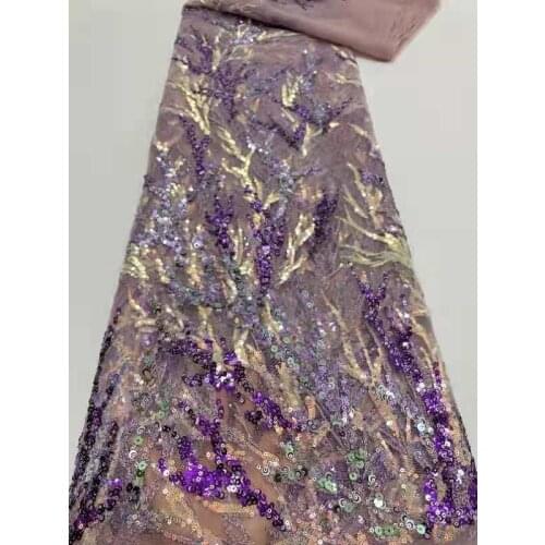African Lace Embroidered Fabric Nigerian Sequins Lace Fabrics 2021 purple High Quality Lace French Lace Fabric For Women Sew