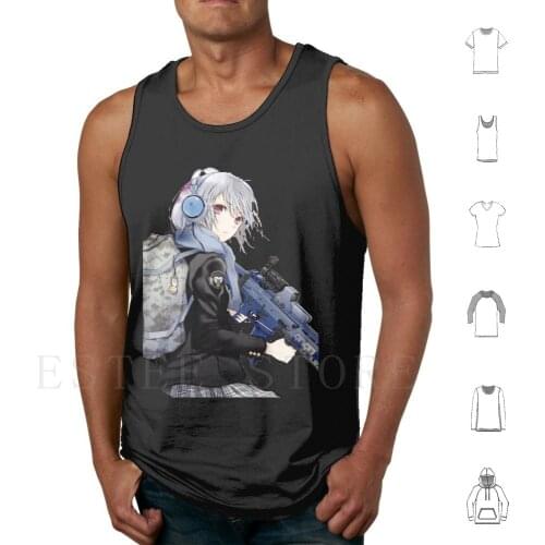 Anime Girl With Gun Tank Tops Vest Anime Girls Gun Manga Assault Rifle Blue Soldier Power Sykkuno Onlyhands Valkyrae