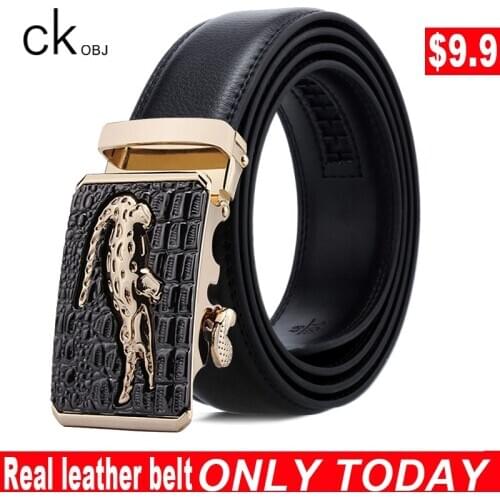 CKobj Famous Brand Belt Mens Quality Leather Belt Mens Alloy Automatic Buckle Large Size Business Mens Casual Formal Belt