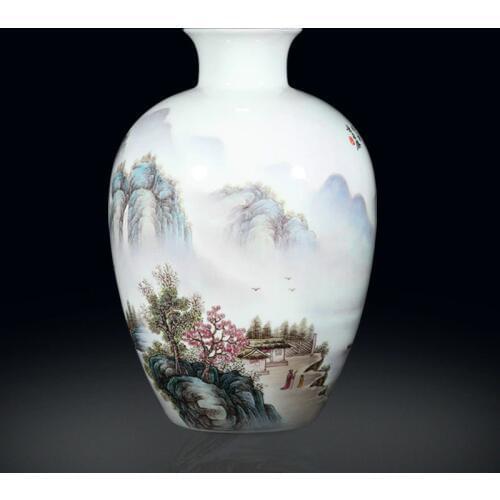 Jingdezhen Pure Hand Painted cloud and mist landscape Eggshell Fine Porcelain Vase For New House Decor