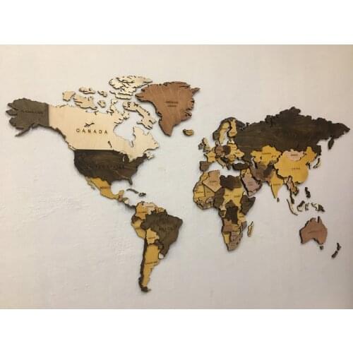 Decorative 3 Dimensional Wooden World Map European Asian Continents Office Living Room Wall Decor Table Home Gift Art