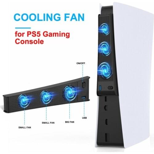 For PS5 USB External Host Cooling 3-Fan Vertical Stand Temperature Exhauster Digital Edition Optical Drive Version/ Ultra HD