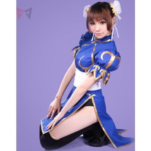 Athemis Chinese Gongfu Chun-Li Cosplay Costume Blue Pink Red Color Set Black Prop Wristband Bracelet For Halloween Party Game