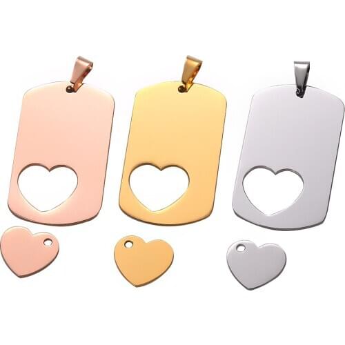 5 pcs Mirror polished Stainless Steel Rectangle love heart combination Pendant for Name Making Necklace DIY Jewelry Wholesale