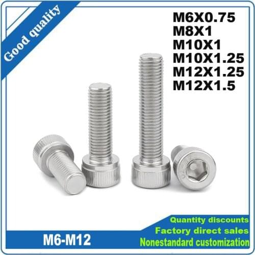 M6 M8 M10 M12 Pitch 0.75/1/1.25/1.5mm 304 Stainless Steel A2-70 Fine Thread Hexgonal Hex Socket Round Head Screw Allen Bolt