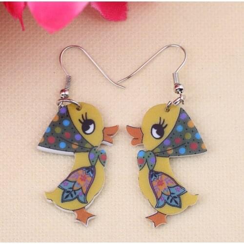 Bonsny ducks cute lovely printing drop earrings acrylic new 2014 design spring/summer style for girls woman jewelry