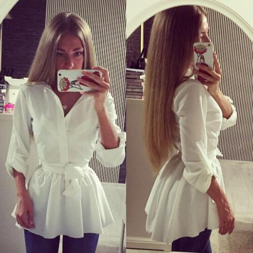 Fashion Womens Cotton Frill Tops Casual Loose Ladies Blouse White Shirt S-XL
