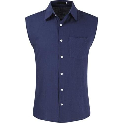 Men Shirt Buttons turndown collar Single-Breasted Lapel Solid Color Summer Sleeveless Lapel Top Mens Clothing Summer 2021