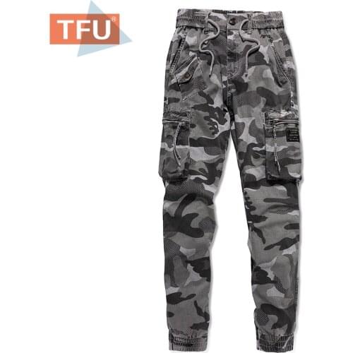TFU Mens 2021 Spring Casual Camouflage Cotton Cargo Pants Trousers Men Autumn Fashion Washed Zipper Pocket Denim Pants Men Plus