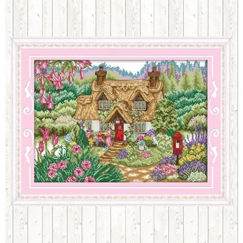 Flower Cabin Patterns Counted Cross Stitch Kits for Embroidery Thread Sets Aida Fabric 14ct 11ct DIY Handmade Needlework Kits