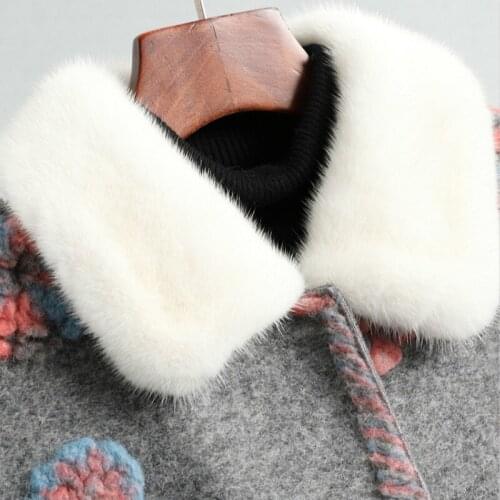 Real Sheep Shearing Winter Coat Mink Fur Collar Floral Long Jacket Women Clothes 2020 WPHYJR008 YY1132