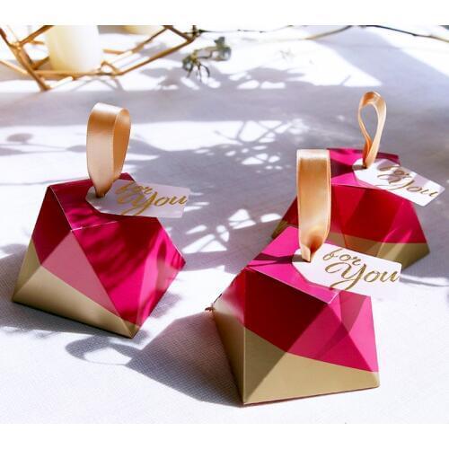 New Rose Red Diamond Shape Candy Box Wedding Favors and Gifts Box Party Supplies Paper Gift Chocolate Boxes Packages