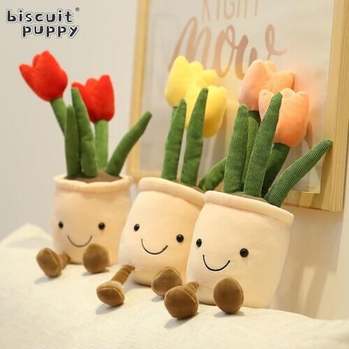 New Cute Succulent Plant Plush Toy Real Life Tulip Plush Pillow Soft Stuffed Decoration Doll Creative Potted Flower Girl Gifts