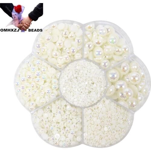 OMH Z02 Mix Sizes ABS Color No Holes Glitter Bead Pearl Wheel Nail Art Tips Jewelry Decoration DIY Manicure Accessories Tool