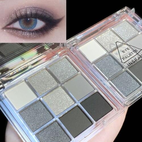 Eyeshadow Palette 9 Colors Cool Tinted Black Smokey Long lasting Glitter Eyeshadow Palette Smoky Eyeshadow Eye Pigments Palette