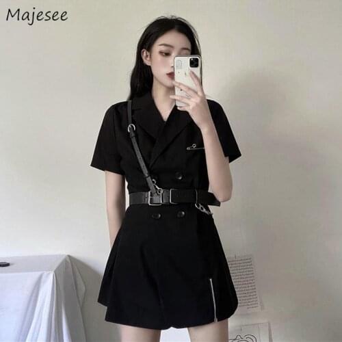 Dress Women Sashes High-street Stylish Cool Black Double Breasted Sexy Leisure All-match Trendy Girls Club Mini Vestdios Female