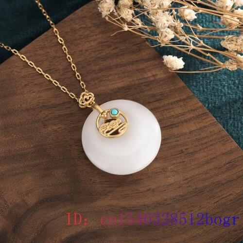 White Jade Doughnut Pendant Gifts Fashion Amulet Charm Necklace 925 Silver Zircon Chalcedony Gemstone Crystal Jewelry Natural