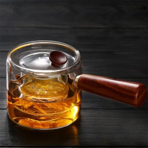 Transparent Heat Resistant Glass Teapot with Wooden Handle Creative Glass Pu'er Flower Tea Jug Office Kung Fu Milk Tea Kettle