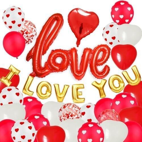 Set Romantic Wedding I Love You Foil Balloons Heart Ballons Valentine Day Birthday Party Decorations Latex Globos Supplies