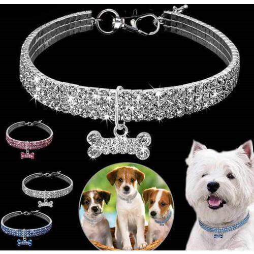 Luxury Bling Crystal Dog Collar Diamond Puppy Pet Shiny Full Rhinestone Necklace Pendant Collar Collars for Pet Dogs Supplies