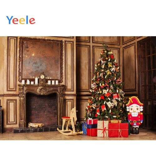 Christmas Decor Tree Candle Gift Fireplace Wood Horse Floor Backdrop Photography Custom Photographic Background For Photo Studio