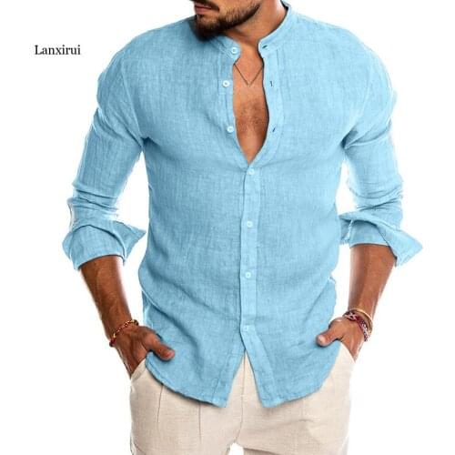 New Mens Casual Blouse Cotton Linen Shirt Loose Tops Long Sleeve Tee Shirt Spring Autumn Summer Casual Handsome Men Shirt