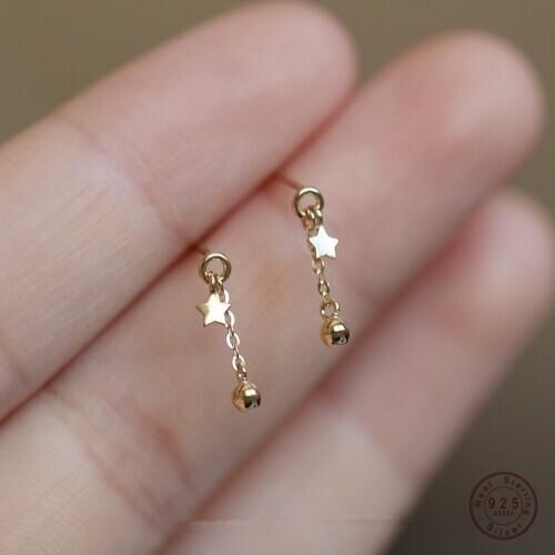 925 Sterling Silver Simple Star Chain Tassel Earrings Women 14k Gold Fashion Temperament Petty Bourgeois Girlfriend Jewelry Gift